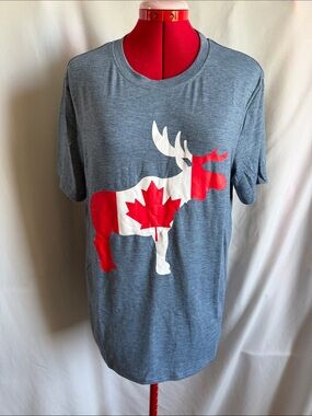 Heather Blue Short-Sleeve Moose Graphic Tee with Red Maple Accent